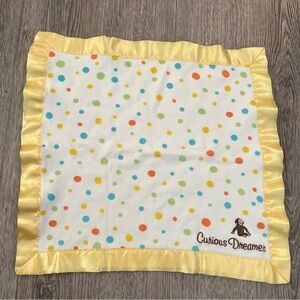 Curious George Dreamer Baby Blanket Lovie Security Polka Dot Monkey Yellow Trim